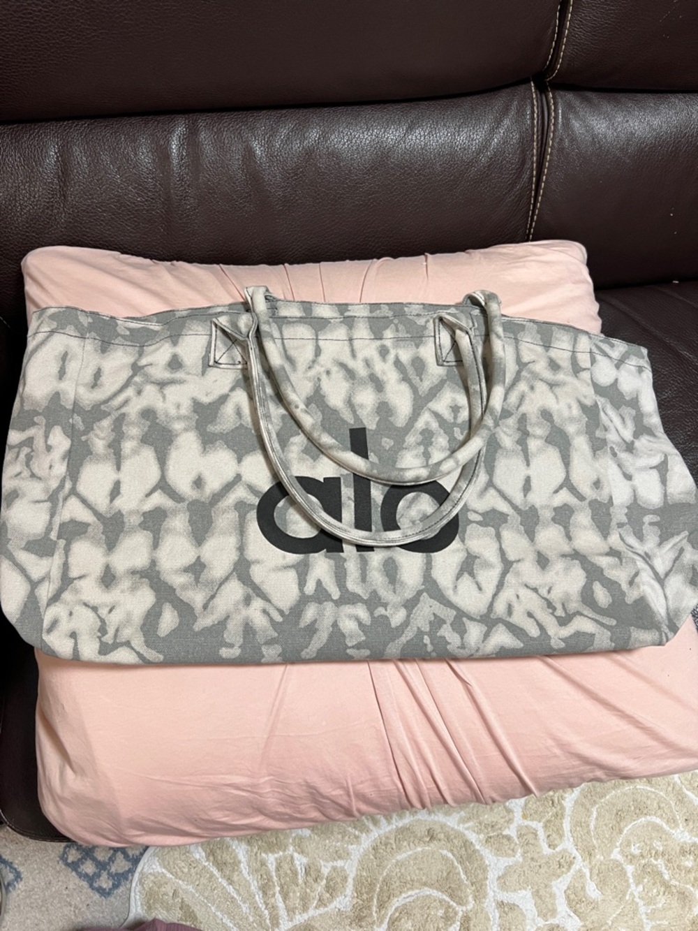 ALO Yoga Gray Tie-Dye Canvas Tote with Logo